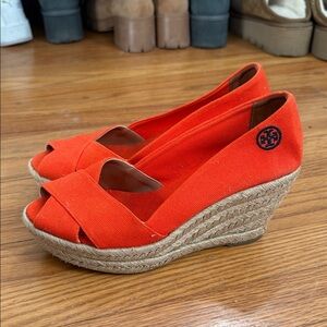 Tory Burch Orange Wedge Espadrilles size 7B